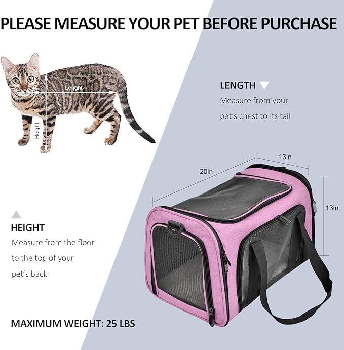 Henkelion Large Cat & Dog Carrier, Up to 25 lbs, Soft Sided Collapsible, Pink