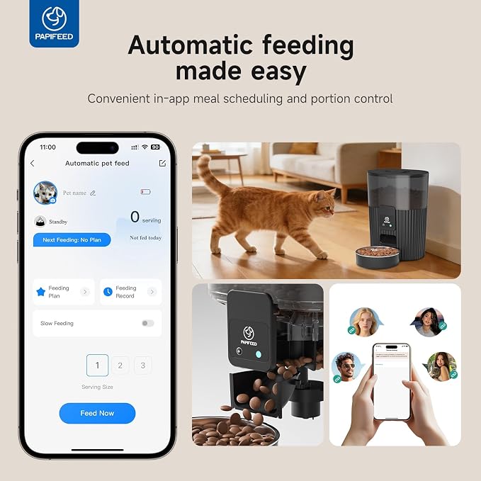 PAPIFEED 2-in-1 Cat Water Fountain and Feeder Combo, Stainless Steel 2.5L Quiet LED Pet Water Fountain (Filter Included) & 3L WiFi App-Controlled Timed Automatic Pet Feeder, for Indoor Multi-Cats Dogs