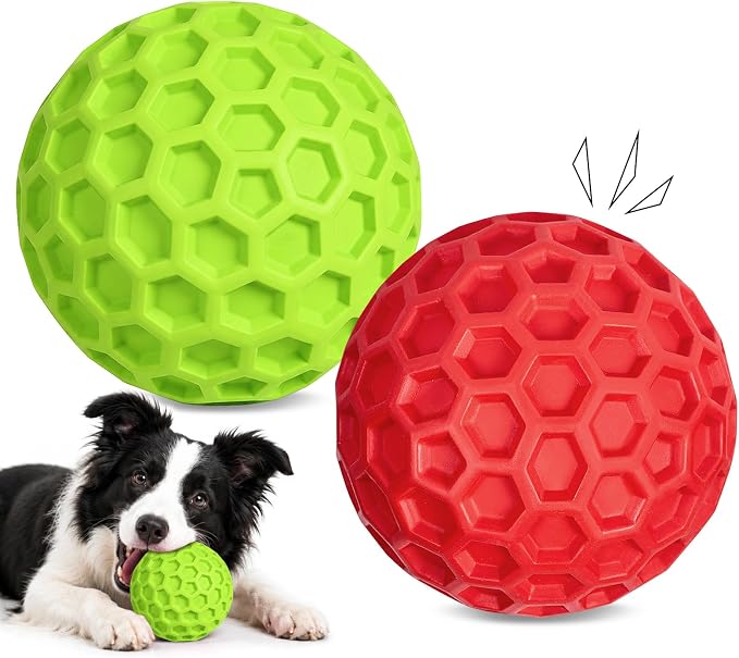 Squeaky Dog Balls Toy 2 Pack, Interactive Dog Toys for Aggressive Chewers, Squeaky Balls for Dogs, Durable Dog Chew Toys for Medium Large Dogs, Dog Balls for Aggressive Chewers, Outdoor Dog Toys