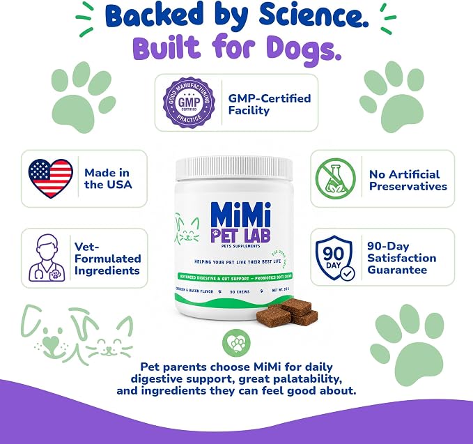 Advanced Dog Probiotics & Prebiotics - 90 Soft Chews - Vet-Formulated for Perfect Poops, Stool Consistency & Immune Support - 5 Probiotic Strains + Digestive Enzymes - Chicken & Bacon