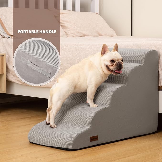 Aodisman 5-Step Dog Stairs and Ramp for High Bed, Non-Slip Sturdy Pet Steps for Small Dogs and Cats,22.2" H,Light Grey