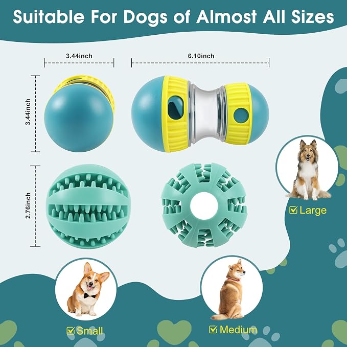 ETACCU Dog Puzzle Toy Adjustable Treat Dispensing Ball Slow Feeder Food | Dispenser Balls Puppy Enrichment Training Toy Pet Interactive Chase Toys for Small Medium Large Dogs Keep Busy