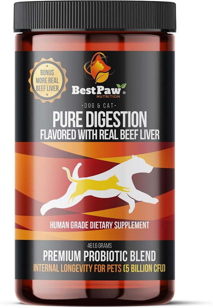 Probiotics for Dogs | Digestive Enzymes and Probiotics Powder | Beef Liver Flavor | Pumpkin, Turmeric and Prebiotic FOS | Gut Health Food Topper for Dogs and Cats | 16oz
