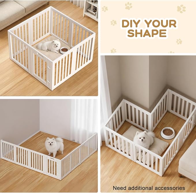 Dog Playpen, Clear Dog Pen, Dog Pen Indoor, Easy to Install and Remove Dog Play Pen, Puppy Playpen Suitable for Dogs, Cats,Dog Playpen Indoor (White, 23.6 inch Height, 8 Panels)