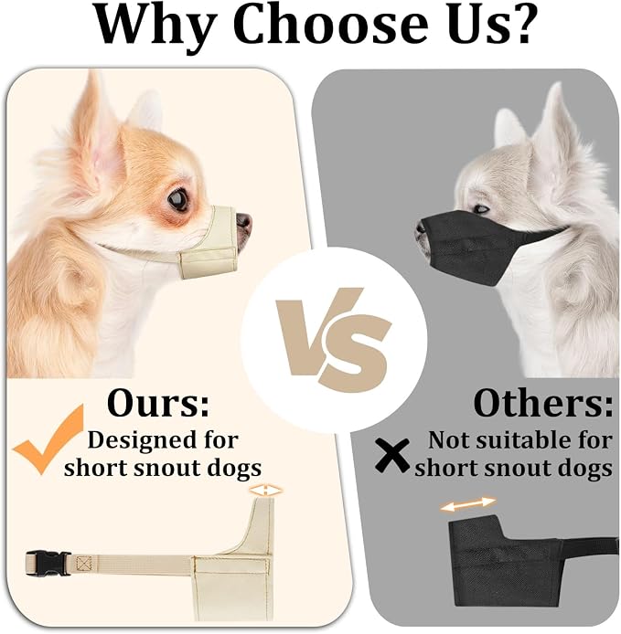 Fabric Dog Muzzle for Short Snout Small Dogs Chihuahuas Anti-Bite | Prevent Fierce Biting Chewing, Grooming Vet Visits Walking Nail Care Use, Allow Drinking Panting, Soft & Sturdy | Khaki, M