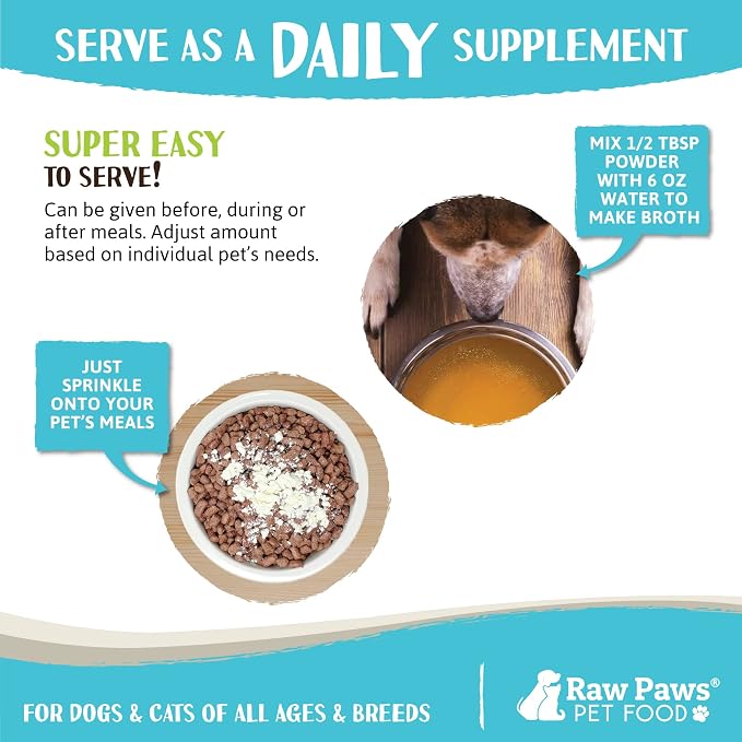 Raw Paws Chicken Bone Broth for Dogs & Cats, 6-oz - Made in USA - Dog Food Topper - Bone Broth Protein Powder for Dogs and Cats - Supports Joint Health - All Ages, Sizes & Breeds
