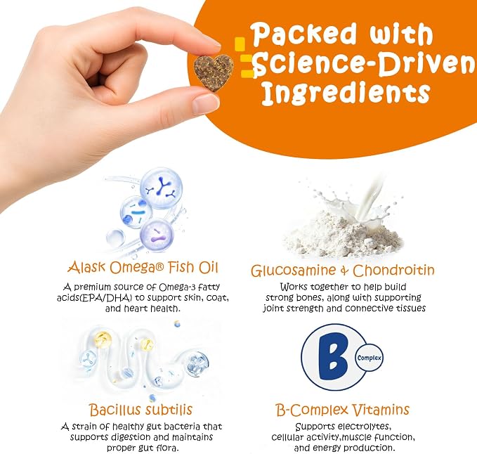 Probiotics for Dog Vitamins, Supplements Chondroitin for Skin Coat Chicken | Multivitamin Treats for Dogs, Joint Support Glucosamine + Digestive Enzymes & Probiotics, Grain Free - 120ct