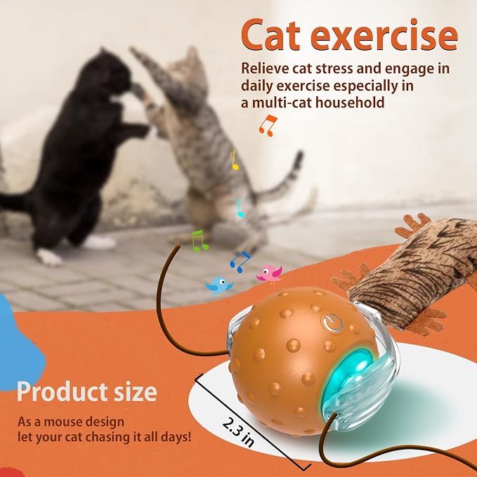 Oxawo Cat Toys Interactive Self Rolling Cat Balls Mouse | Squeaky Motion Activated Cat Toys Fast on Carpet, Rechargeable, 3 Modes for Indoor Cats
