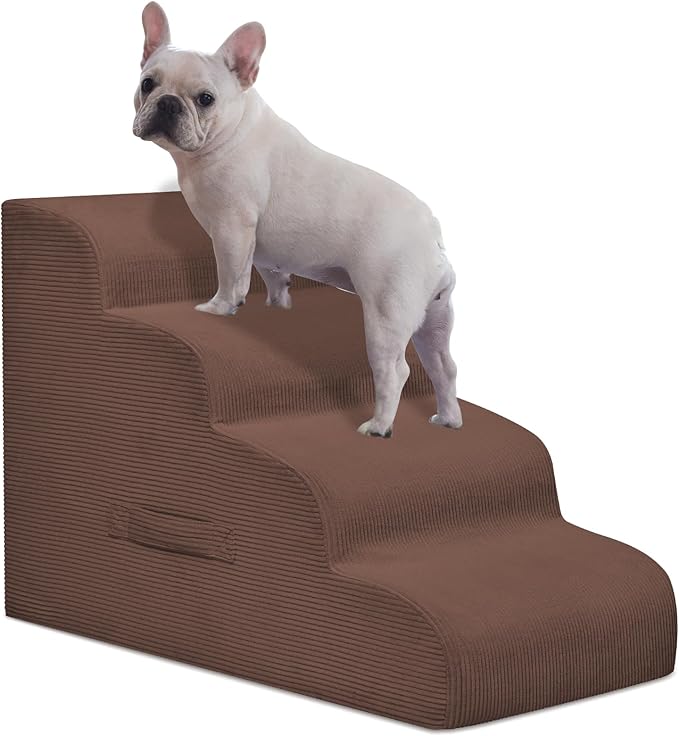 Mesa Lemon Dog Steps for Small Dogs, 4-Step Pet Ramp Stairs for High Beds and Sofa, Non-Slip Pet Stairs for Small Dogs and Cats, Removable and Easy to Clean Cover, Coffee
