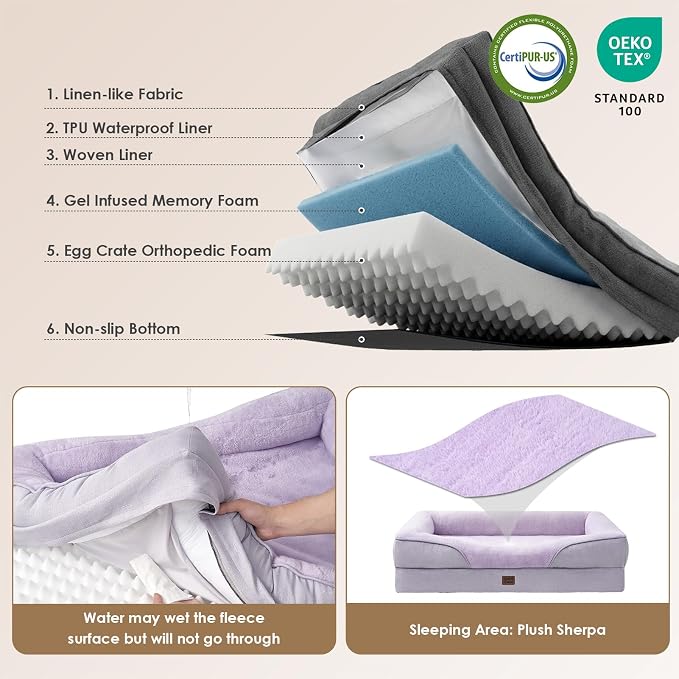 EHEYCIGA Orthopedic Memory Foam Dog Bed - XL 42x30in, Purple