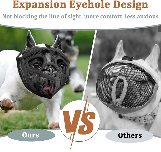 Mesh Short Snout Dog Muzzle with Anti-Eating Design for Frenchie | Fits French Bulldog Pug English Bulldog, Prevent Scavenging, Walking Grooming Use , Allows Full Panting Drinking | Black, XXS