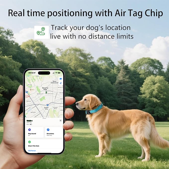 Air Tags Dog Collar, Waterproof Pet Collar with Air-Tag Chip for Apple Find My (iOS only) (SkyBlue, L)