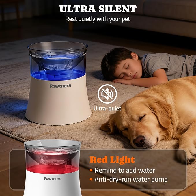 Pawtners Dog Water Fountain with Vortex Filter, 1 Gal, Medium Fountain
