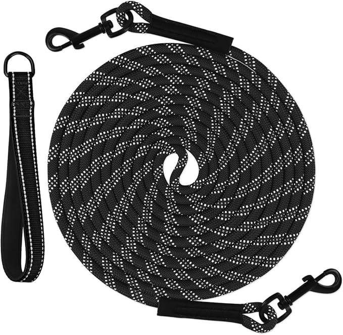 Taglory Long Dog Leash with Removable Padded Handle Tie Out, 15/30/50/66FT Heavy Duty Training Leash with 2 Swivel Hooks for Large Medium Small Dogs Camping, Hiking, Walking, Backyard, Black, 15FT