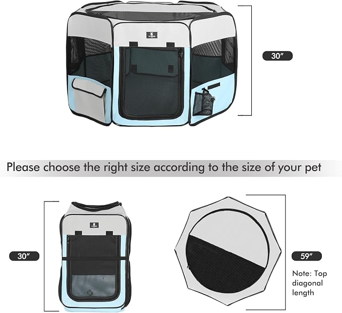X-ZONE PET Portable Foldable Pet Dog Cat Playpen Crates Kennel/Premium 600D Oxford Cloth,Removable Zipper Top, Indoor and Outdoor Use (XL, Blue)