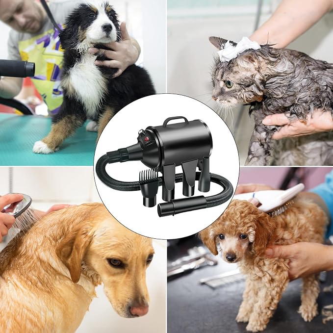 Worparsen Dog Dryer for Pet Grooming,Multiple Low Noise Speed Temperature Adjustable Dog Blower Grooming Dryer for Large Dogs,High Velocity Pet Blow Dryer Power Ergonomic Handle Black