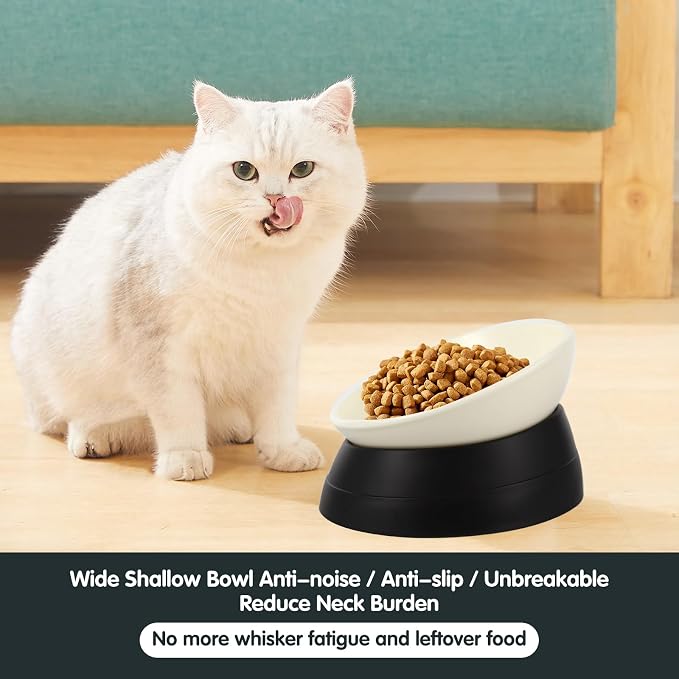 Bulldog Bowl Anti-Slip Dog Cat Dish Detachable Rubber Dog Bowl Pet Sterile Tilted Pet Feeder Slope Base (Black, 2 Cup (Small/Medium Dog))