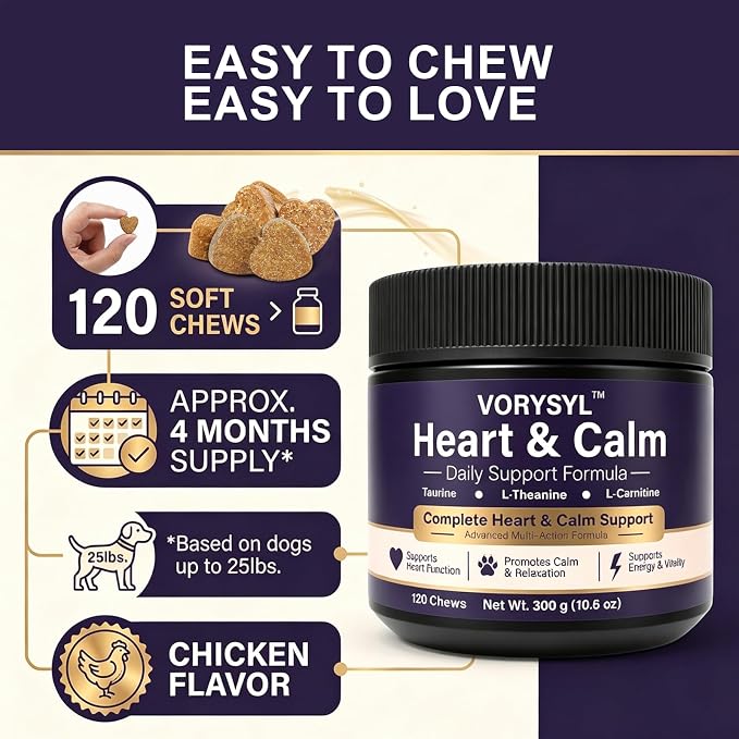 Heart Health & Calming Chews for Dogs, L-Theanine, Chicken