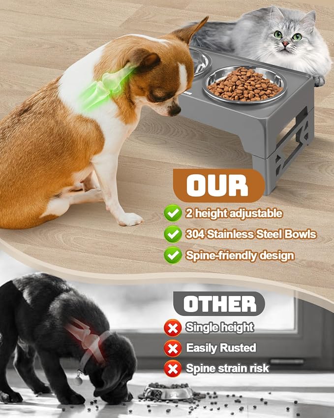 Jovrun Elevated Dog Bowls for Small Medium Large Size Dogs, Non-Slip Dog Feeder with 2 Food Water Bowls, 2-5 Heights Adjustable Raised Bowls Stand