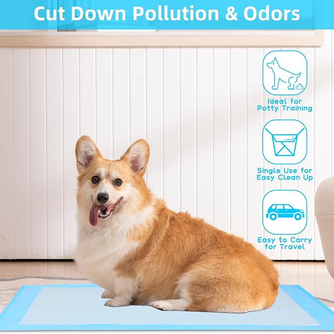 Super Absorbent Waterproof Dog and Puppy Pet Training Pad, Housebreaking Pet Pad,Blue (22"x22"(100PCS))
