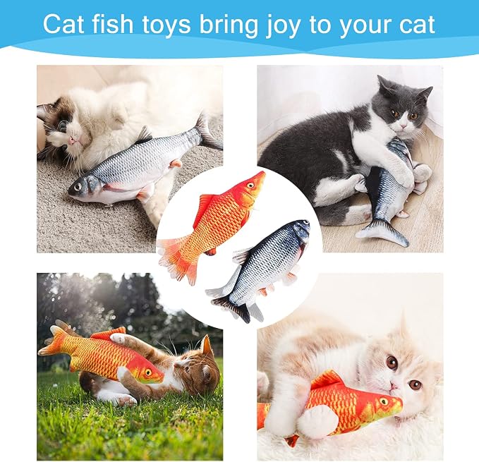 Tocirelo Cat Toys Interactive Flopping Fish with Catnip, Kitten Kicker Toy | 2Pack Interactive Motion Activated Cat Toys for Indoor Cats Self Play, 11" Automatic Floppy Fish Bored Kitty Enrichment