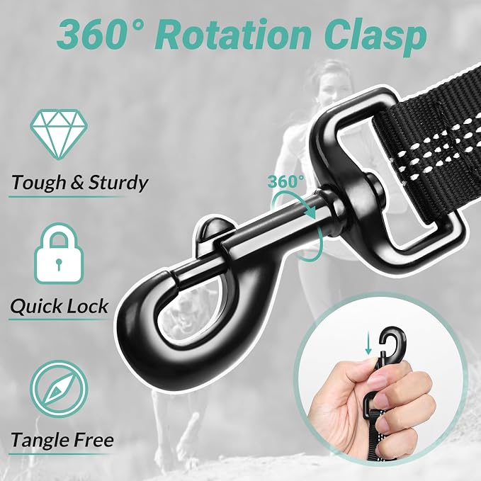 rabbitgoo Tactical Dog Leash, Heavy Duty Training Bungee Lead | Military Leash with 2 Padded Control Handles for Medium Large Dogs, No Pull for Shock Absorption, Reflective, Black, 6FT
