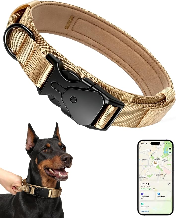 Tactical AirTag Dog Collar, No Monthly Fee Anti-Lost Collar, Only iOS, M | Built-in GPS module, Apple Find My compatible, adjustable fit, durable tactical design, Waterproof, soft padded lining