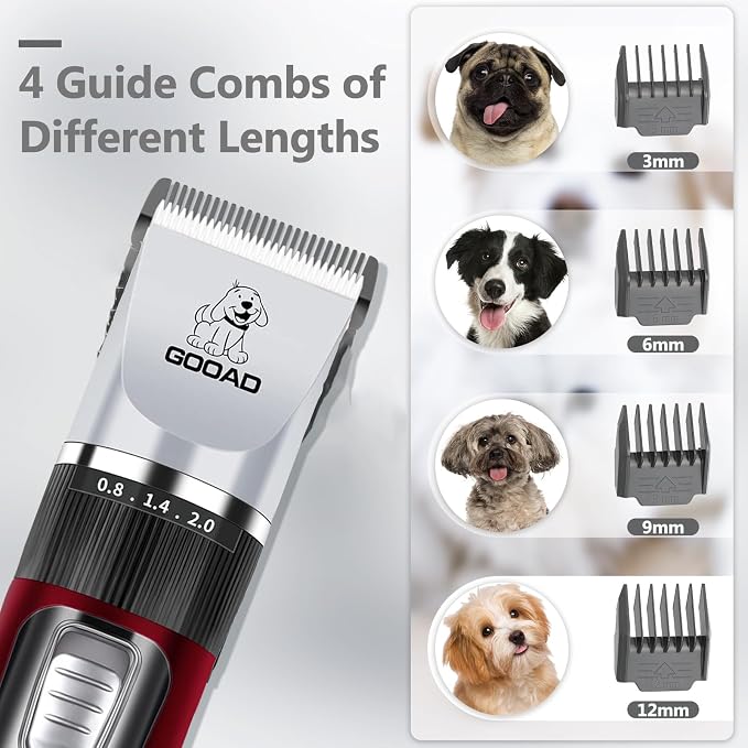 4-in-1 Dog Clippers Grooming Kit, Paw Trimmer & Nail Grinder for Thick Coats