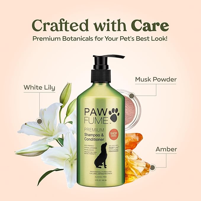 PAWFUME Deshedding Dog Shampoo and Conditioner, Show Dog, 2-Pack | Probiotic pH-balanced formula nourishes, detangles and deep cleans silky coats, salon-quality Shampoo for Dogs