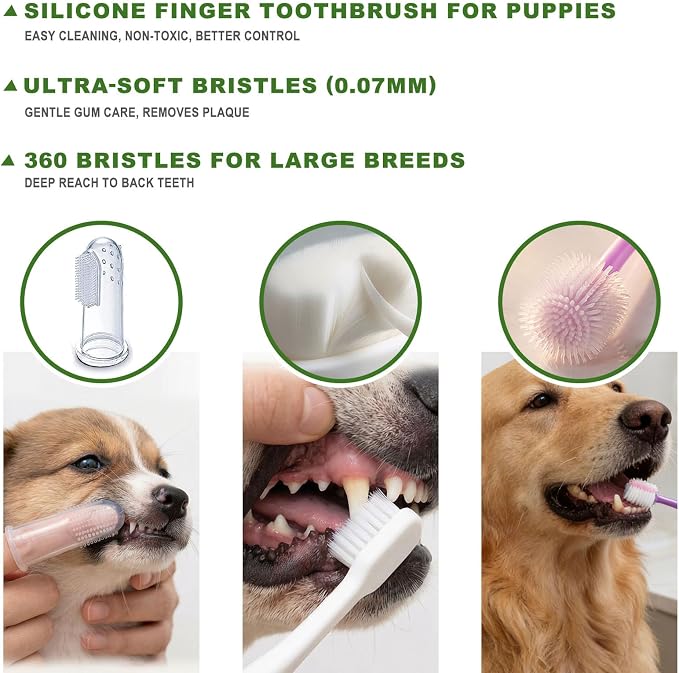 9-Pack Dog Toothbrush Kit, Triple Head & Double Head Dog Toothbrush, 360 Finger SiliconeToothbrush, Multi-Angle Dental Cleaning Brushes for Cat Oral Health