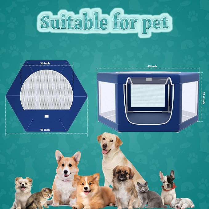 XVISHX 45x45 Inches Hexagonal Type Puppy Playpen, Dog Playpen for Puppies or Small Dogs, DogFence Pet Playpen for Indoor & Outdoor, Sturdy Safety Dog Pen with Thickened Fabric, Breathable Mesh