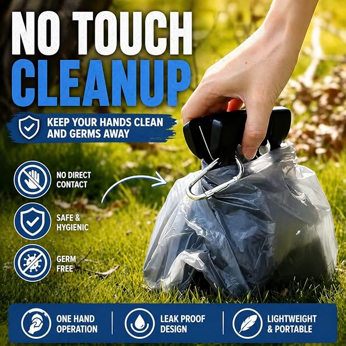 Dog Pooper Scooper with Waste Bag Dispenser – Small Size, Portable, Lightweight, One-Hand Operation, Leak-Proof, Durable Pet Waste Scooper (Grey)