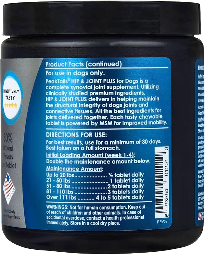 KALA HEALTH PeakTails Vet-Formulated Hip & Joint Plus for Dogs, 90 Count