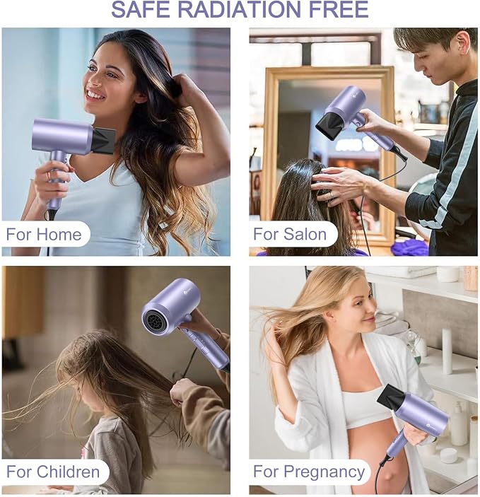 slopehill Professional Ionic Hair Dryer, Lavender | 1800W Fast Drying, Low Noise, 2 Concentrator Nozzles, 1 Diffuser Attachment