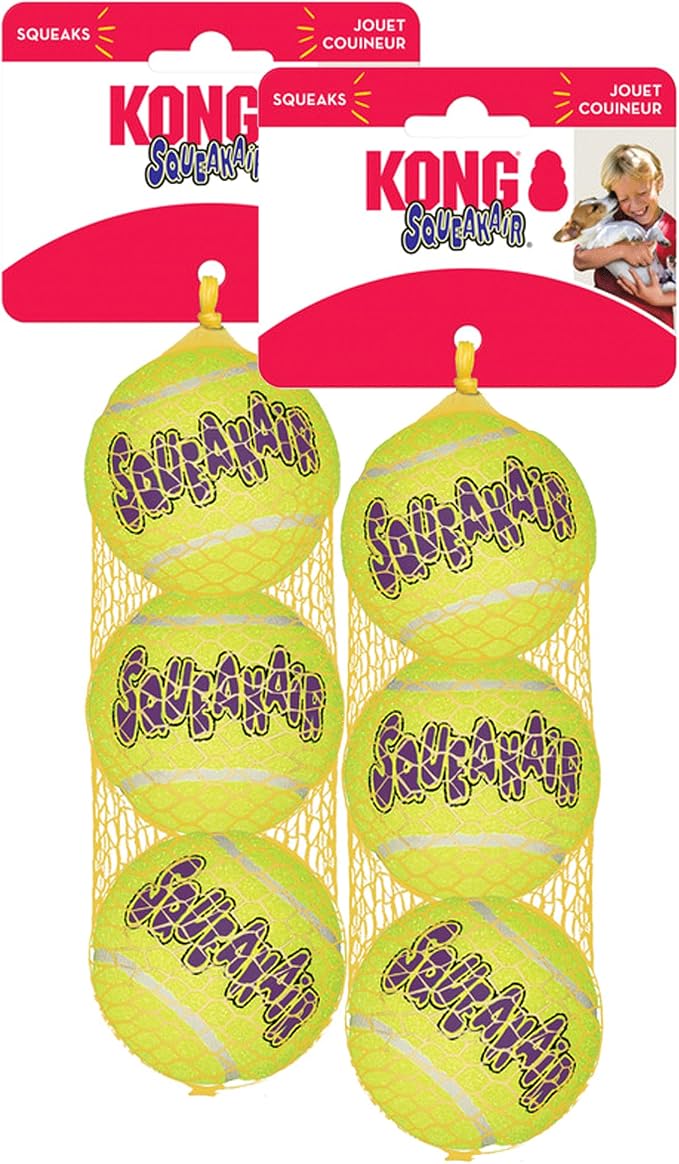 KONG - Squeakair Balls (6 Pack) - Dog Toy Premium Squeak Tennis Balls, Gentle on Teeth - for Medium Dogs
