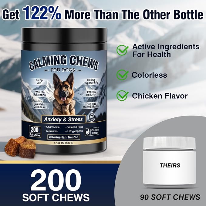 200ct Dog Calming Soft Chews, Chicken, Melatonin, 200-Pack, 200ct
