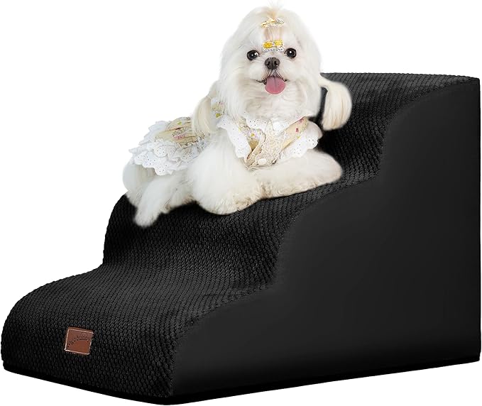 GoGoBunny Ramp Dog Stairs for Couch Sofa and Chair 15.7" H, 3-Step Pet Steps for Small Dogs and Cats, Non-Slip Waterproof Fabric Cover, Stable and Balanced Indoor Step, Pets Friendly, Black
