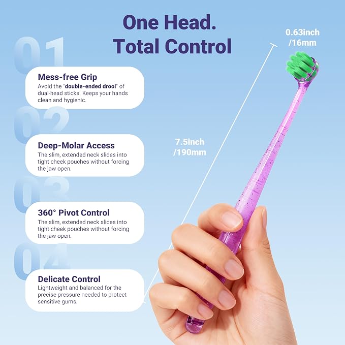 Dog Toothbrushes for Medium and Large Dogs&Cats, 2pcs, Ultra Soft Bristle, Long Durable Handle, Pet Tooth Brush and Dental Care Kit, Super Thin Bristle Gentle on Gum for Sensitive Pets, Red Violet
