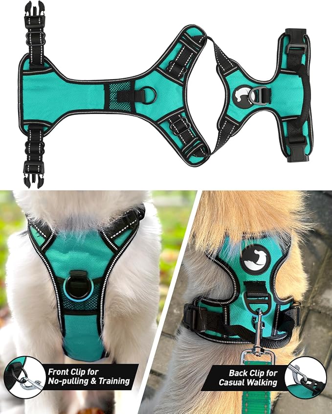Joytale Dog Harness (Chest: 14-28"), Dog Collar and 6FT x 1" Wide Dog Leash Set, Reflective Padded Nylon Collar and Leash, Adjustable Soft Harness with Handle for Dogs