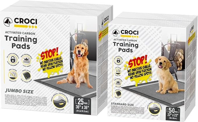 CROCI Puppy Pee Pads 22x22 50 Counts, Charcoal Pee Pads 36x36 25 Counts