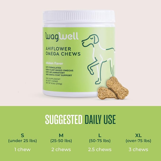 WagWell Ahiflower Plant-Based Omega 3, 6, and 9 Chews for Dogs (60 Count)