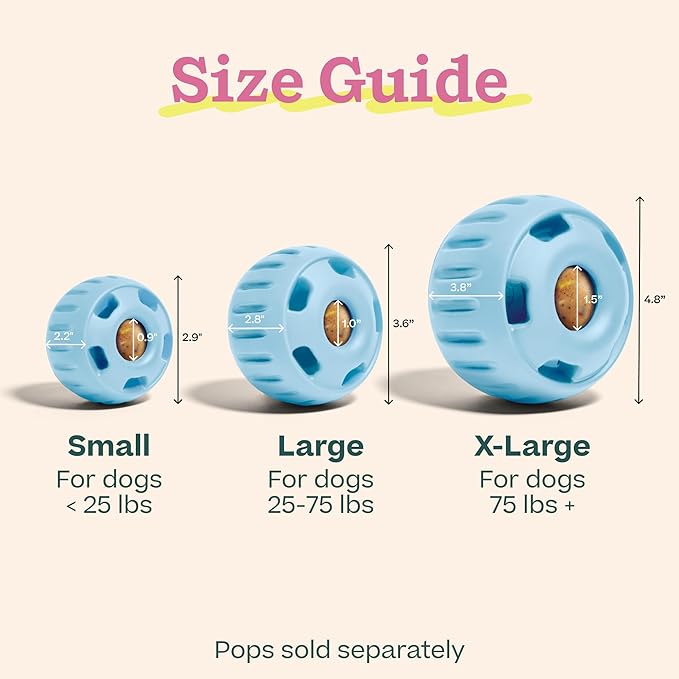 WOOF Pupsicle Interactive Dog Ball Toy for Dogs Small 10-25 lbs - Blue | Long-lasting enrichment toy for small dogs, easy-fill design, low-mess play, made of natural rubber, easy to clean