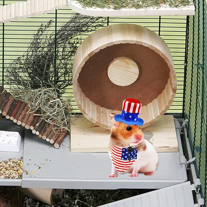 4 Pcs Pet Independence Day Costume 4th of July Guinea Pig Hat and Bandana, Small, 4-Pack, Small