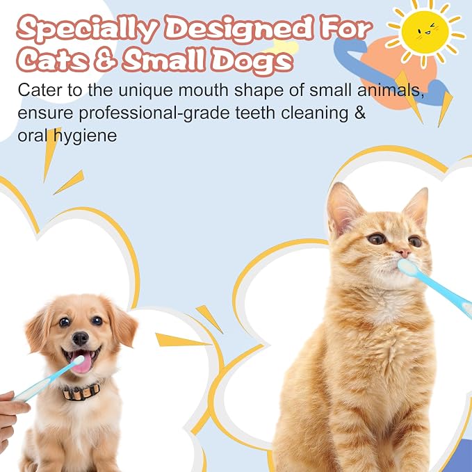 Lusofie 3 Pack Dog Toothbrush for Small Dogs & Puppies - Extra Soft Bristles, 0.35" Mini Brush Head, Gentle Teeth Cleaning for Yorkie, Chihuahua, Tiny Breeds - Curved Handle with Dual Rubber Grip