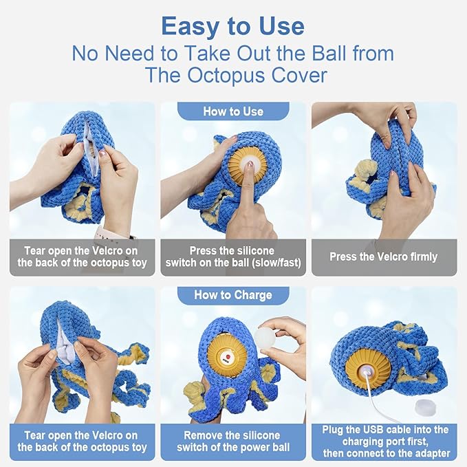 Interactive Dog Toys Octopus to Keep Them Busy(Blue) | Durable Squeaky Tug of War Dog Toy for Small/Medium/Large Dogs,USB Rechargeable,Not for Aggressive Chewers
