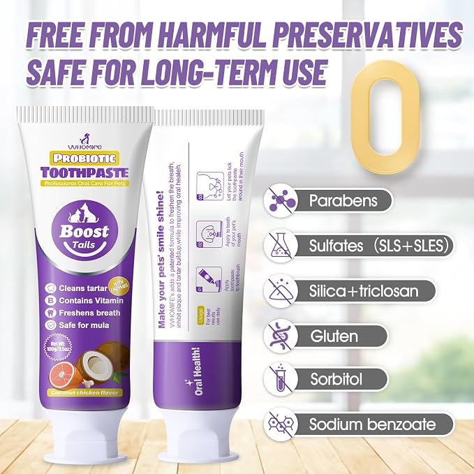 Vet Recommended Small Dog Teeth Brushing Kit 2.52oz + Natural Coconut Oil Dog & Cat Toothpaste for Fresh Breath 3.52oz