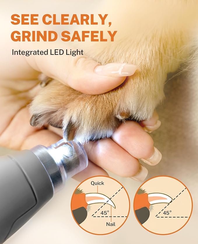 Toozey Dog Nail Grinder with LED Light, 3 Speeds