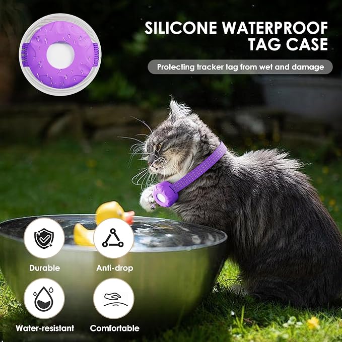 GPS Tracker for Cats (iOS Only), Cat Tracker, Real-Time Location Pet Tracker, No Monthly Fee GPS Tracker, Compatible with Apple Find My,Anti-Lost Smart Tag (Purple)
