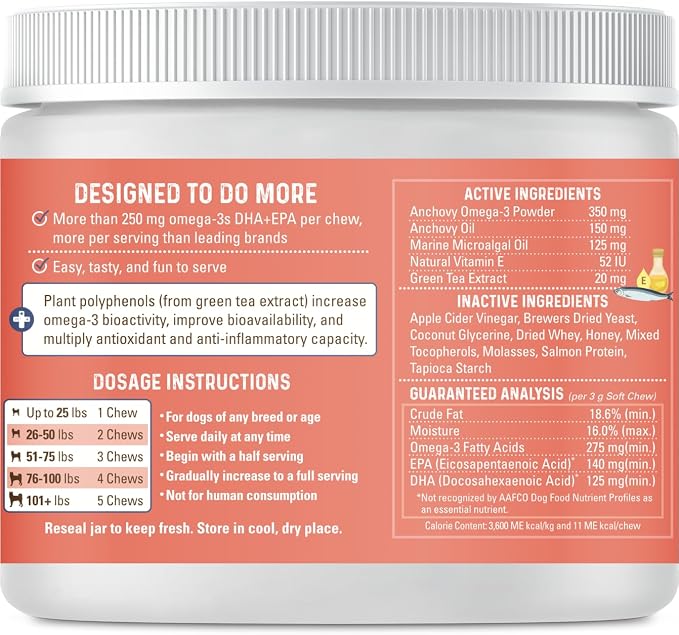 Bernie's OMG Omegas 5X Extra Strength Dog Omega-3 Soft Chews, Salmon, 90 Ct