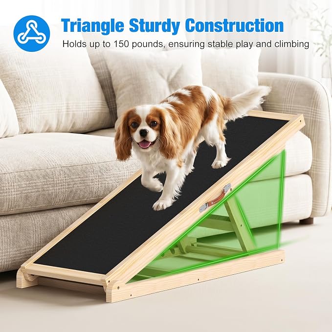 Tresbro Dog Ramp for Couch, 39.4'' Long 18''-23.6'' Height Pet Ramp | 6 Adjustable Height, Anti-Slip & Easy Clean Surface Mat, Capacity Up to 150LB, Easy to Store & Portable, Promote Joint Health